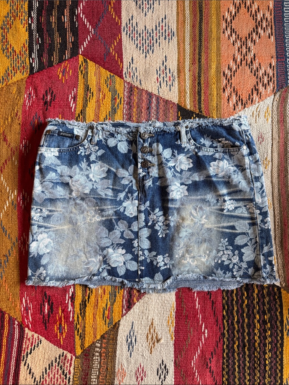 Squeeze Blue Floral Print Denim Mini Skirt